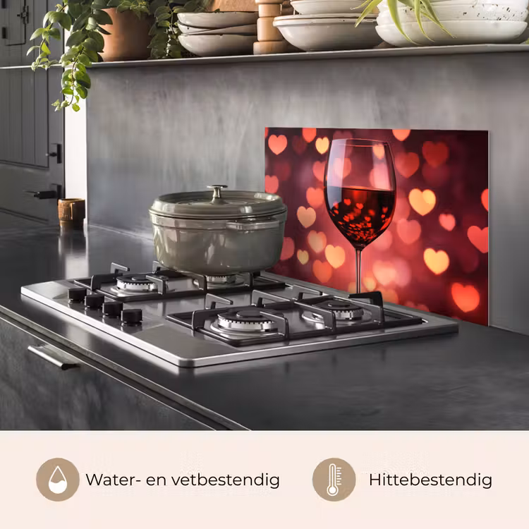 Spatscherm keuken - Rood - Wijn - Hartjes — 7