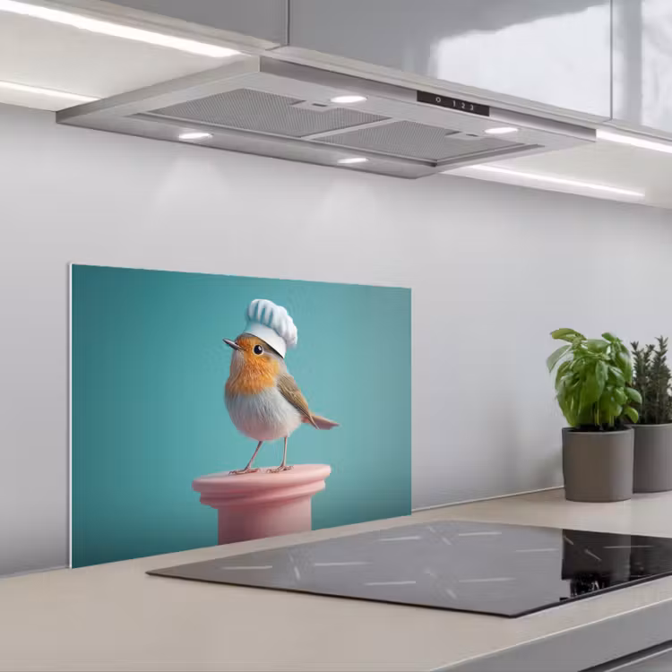 Spatscherm keuken - Roodborstje - Vogel - Koksmuts - Sokkel — 5