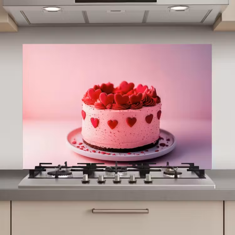 Spatscherm keuken - Taart - Hart - Roze — 1