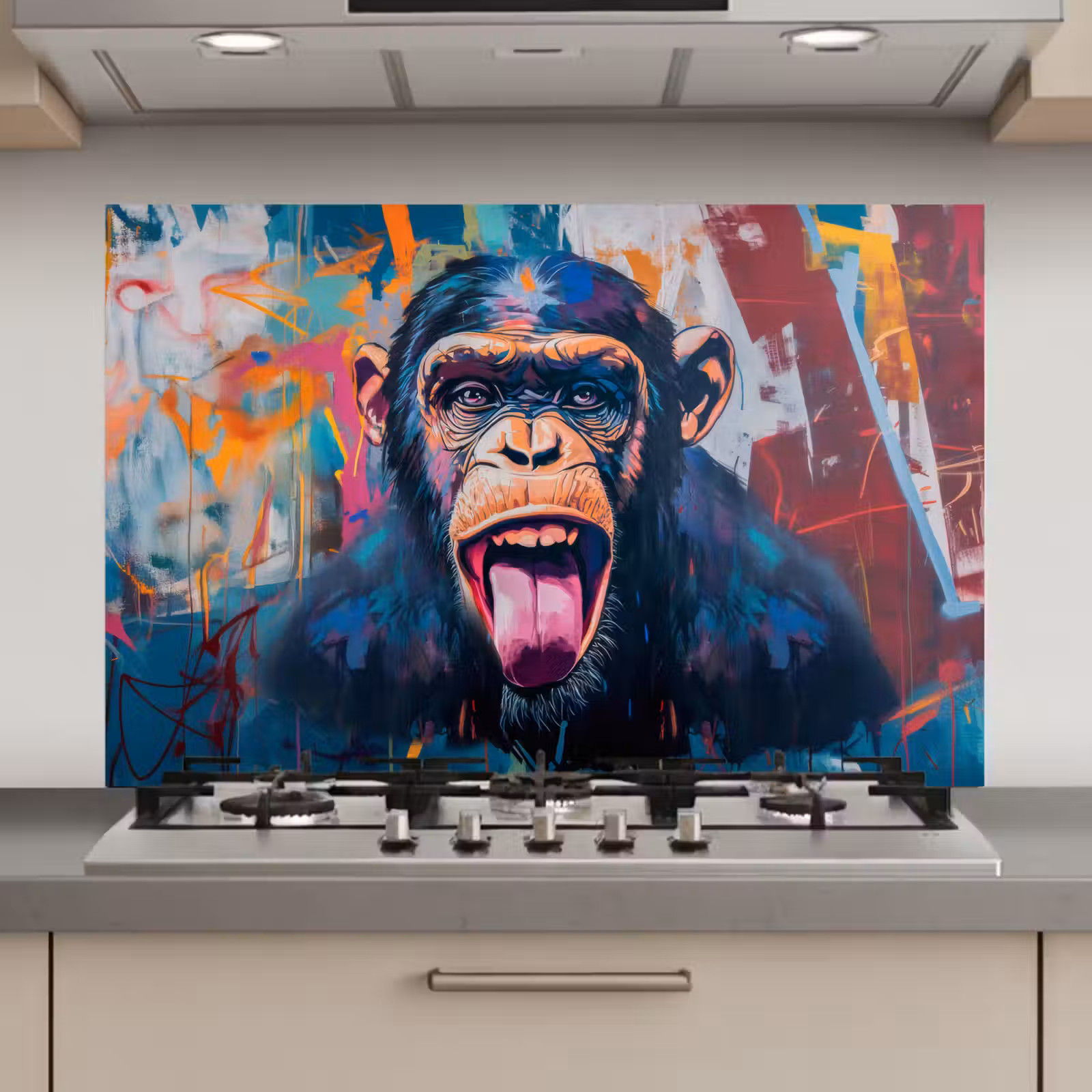 Spatscherm keuken - Aap - Tong - Abstract - Zwart — 1