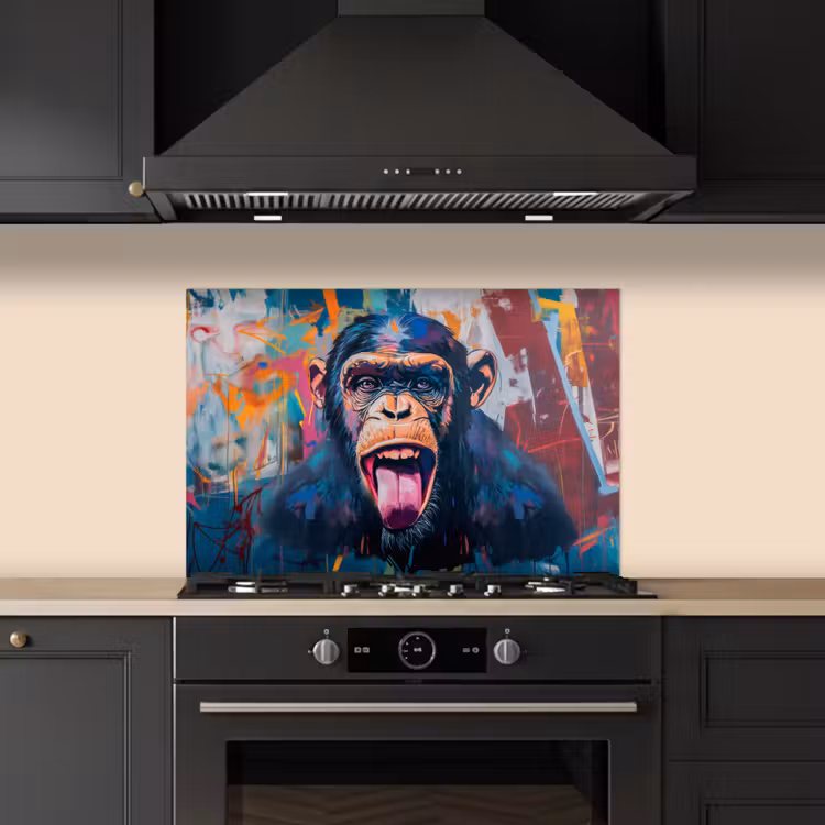 Spatscherm keuken - Aap - Tong - Abstract - Zwart — 2