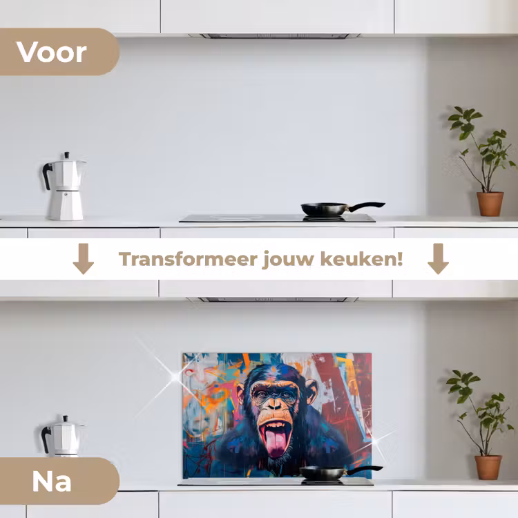 Spatscherm keuken - Aap - Tong - Abstract - Zwart — 3