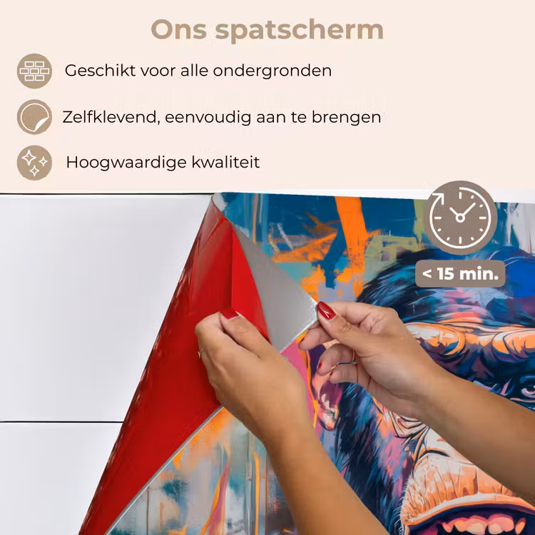 Spatscherm keuken - Aap - Tong - Abstract - Zwart — 4