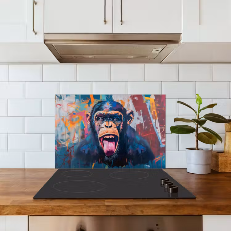 Spatscherm keuken - Aap - Tong - Abstract - Zwart — 6