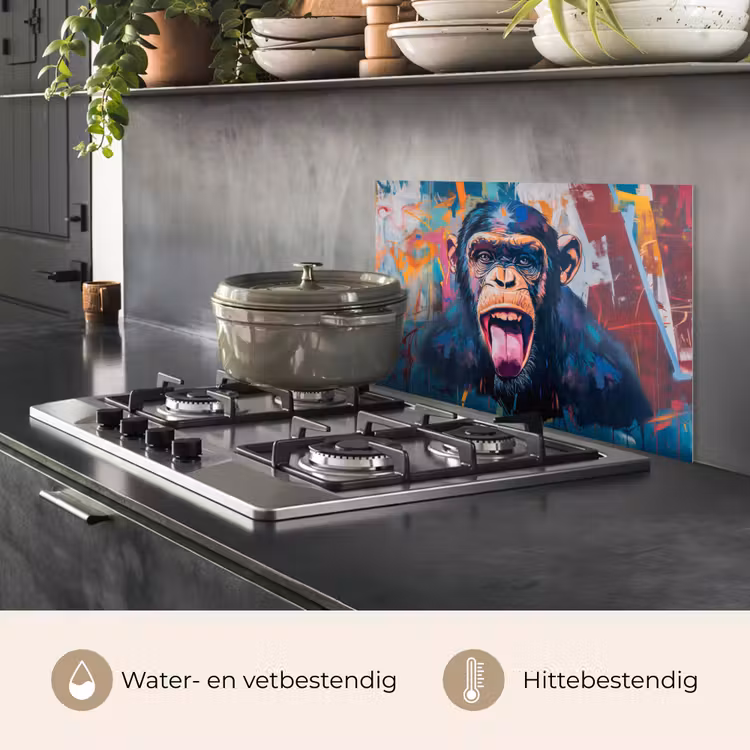 Spatscherm keuken - Aap - Tong - Abstract - Zwart — 7