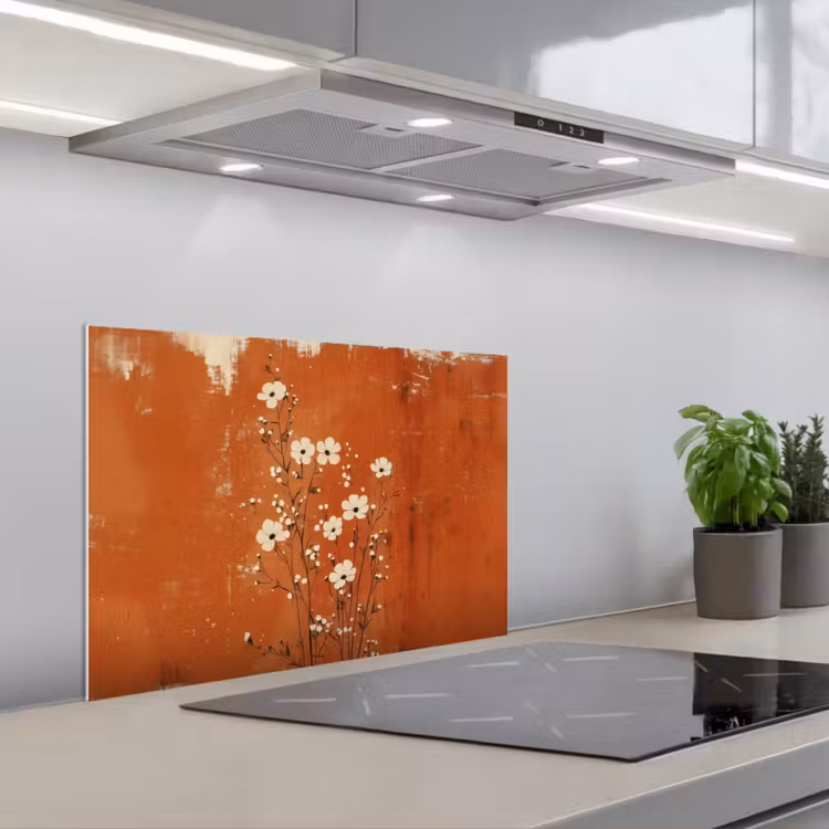 Spatscherm keuken - Bloemen - Wit - Subtiel - Roestkleur — 5