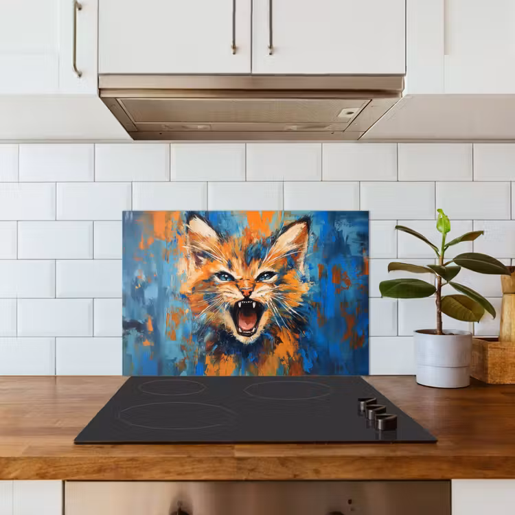 Spatscherm keuken - Kat - Kleurrijk - Oranje - Blauw — 6