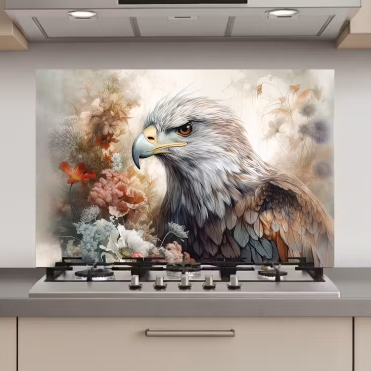 Spatscherm keuken - Arend - Adelaar - Vogel - Bloemen - Natuur — 1