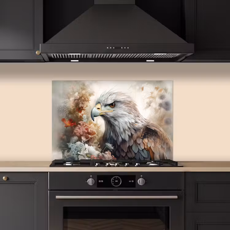 Spatscherm keuken - Arend - Adelaar - Vogel - Bloemen - Natuur — 2