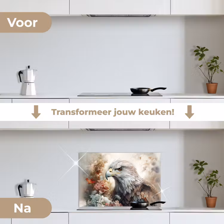 Spatscherm keuken - Arend - Adelaar - Vogel - Bloemen - Natuur — 3