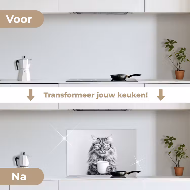 Spatscherm keuken - Kat - Bril - Mok - Pluizig — 3