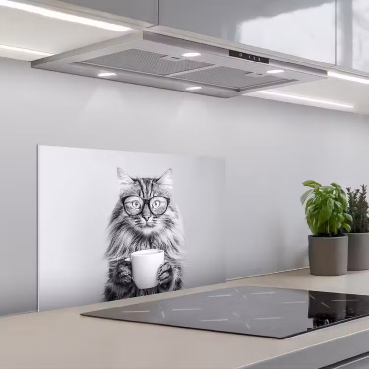 Spatscherm keuken - Kat - Bril - Mok - Pluizig — 5