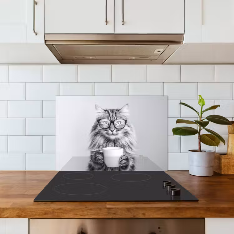 Spatscherm keuken - Kat - Bril - Mok - Pluizig — 6