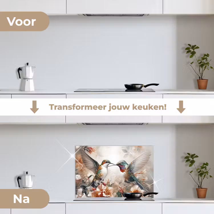 Spatscherm keuken - Kolibrie - Vogels - Bloemen - Natuur — 3