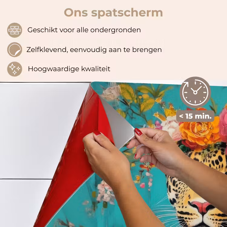 Spatscherm keuken - Luipaard - Bloemen - Kroon — 4