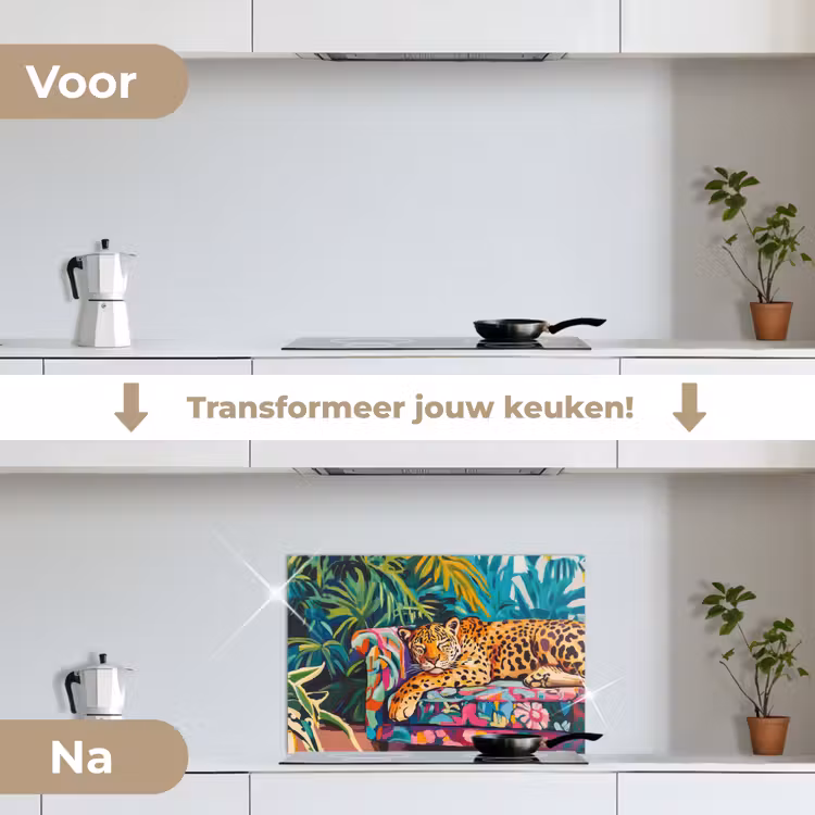 Spatscherm keuken - Luipaard - Kleurrijk - Tropisch — 3
