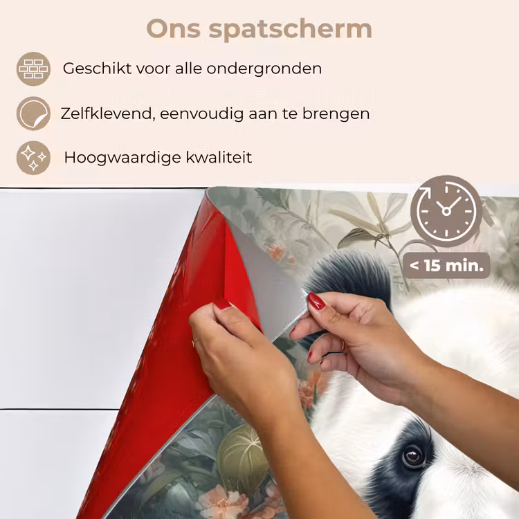 Spatscherm keuken - Panda - Wilde dieren - Bloemen - Natuur — 4