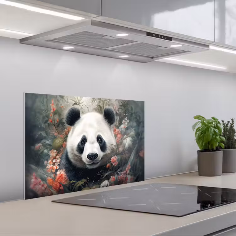 Spatscherm keuken - Panda - Wilde dieren - Bloemen - Natuur — 5