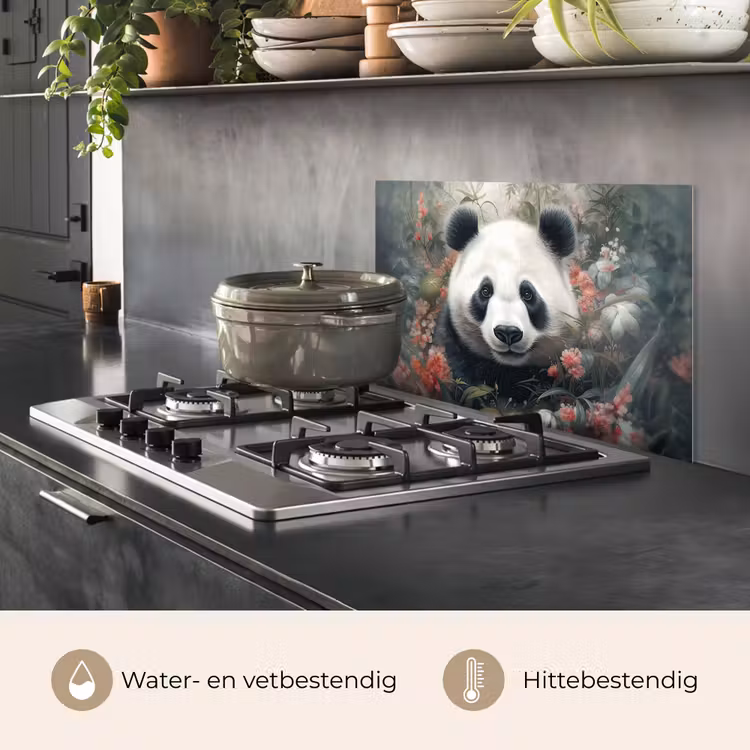 Spatscherm keuken - Panda - Wilde dieren - Bloemen - Natuur — 7