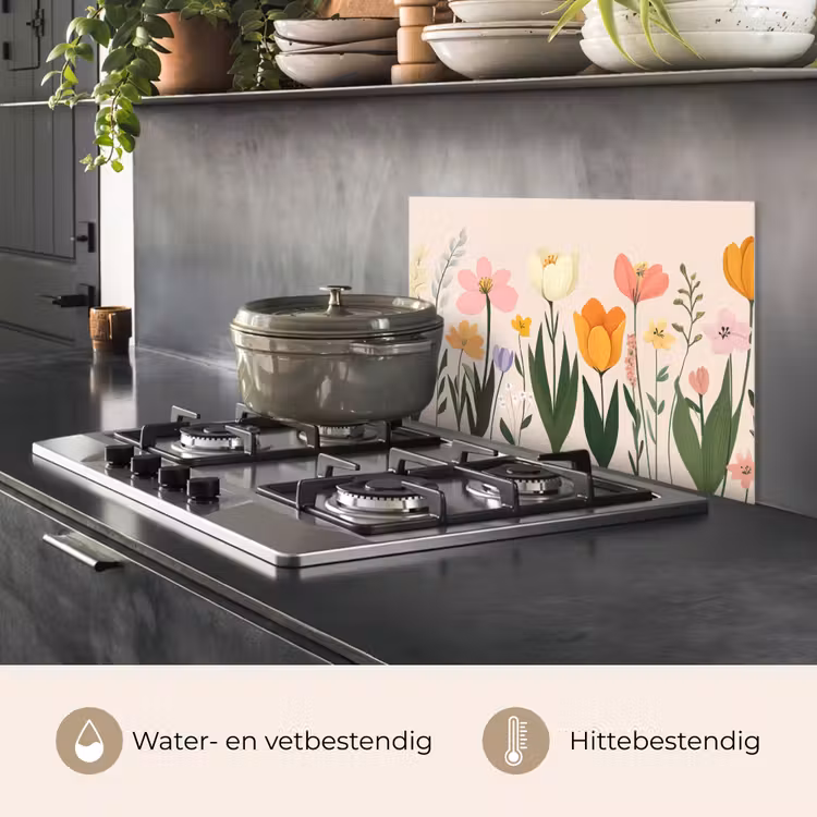 Spatscherm keuken - Pasteltinten - Bloemen - Illustratie — 7