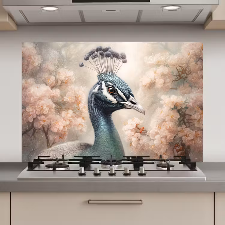 Spatscherm keuken - Pauw - Vogels - Bloemen - Boom - Botanisch — 1