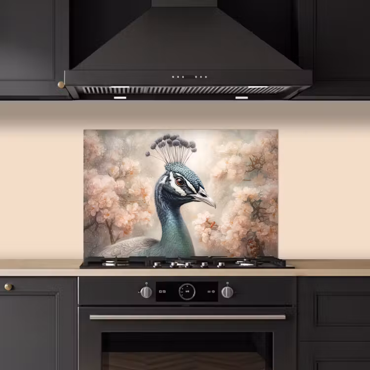 Spatscherm keuken - Pauw - Vogels - Bloemen - Boom - Botanisch — 2