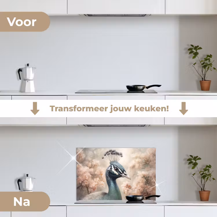 Spatscherm keuken - Pauw - Vogels - Bloemen - Boom - Botanisch — 3