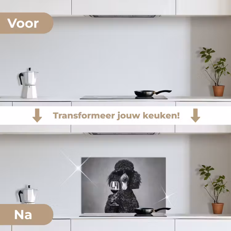 Spatscherm keuken - Hond - Krullen - Zonnebril - Wijn — 3
