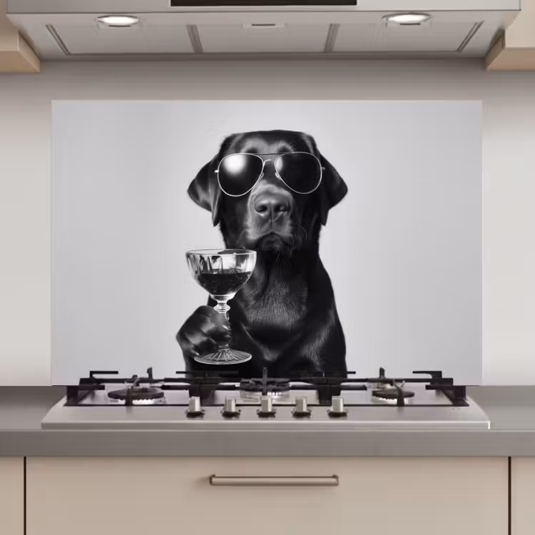 Spatscherm keuken - Hond - Zwart - Wijnglas - Zonnebril — 1