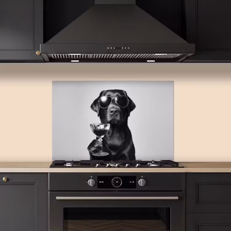 Spatscherm keuken - Hond - Zwart - Wijnglas - Zonnebril — 2
