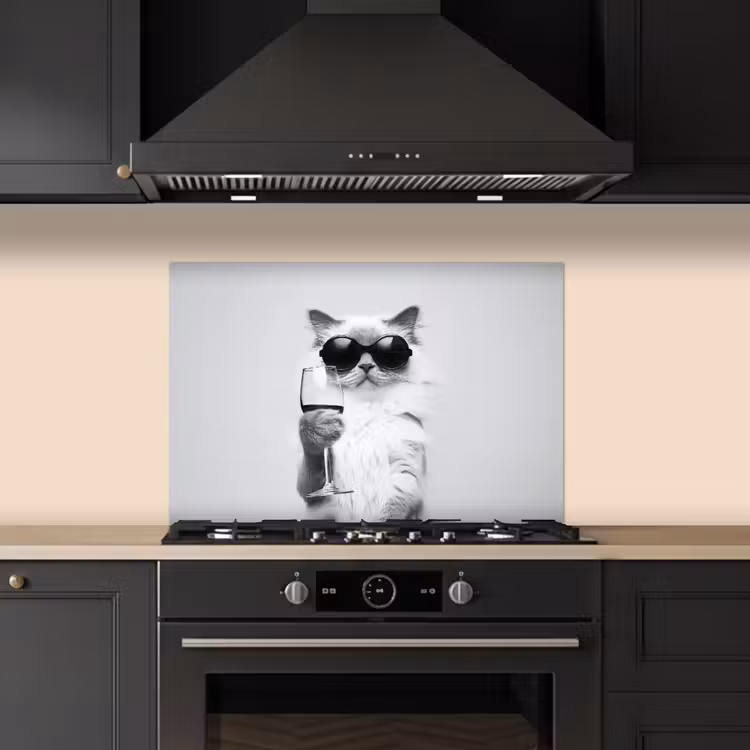 Spatscherm keuken - Kat - Zonnebril - Wijnglas - Langharig — 2