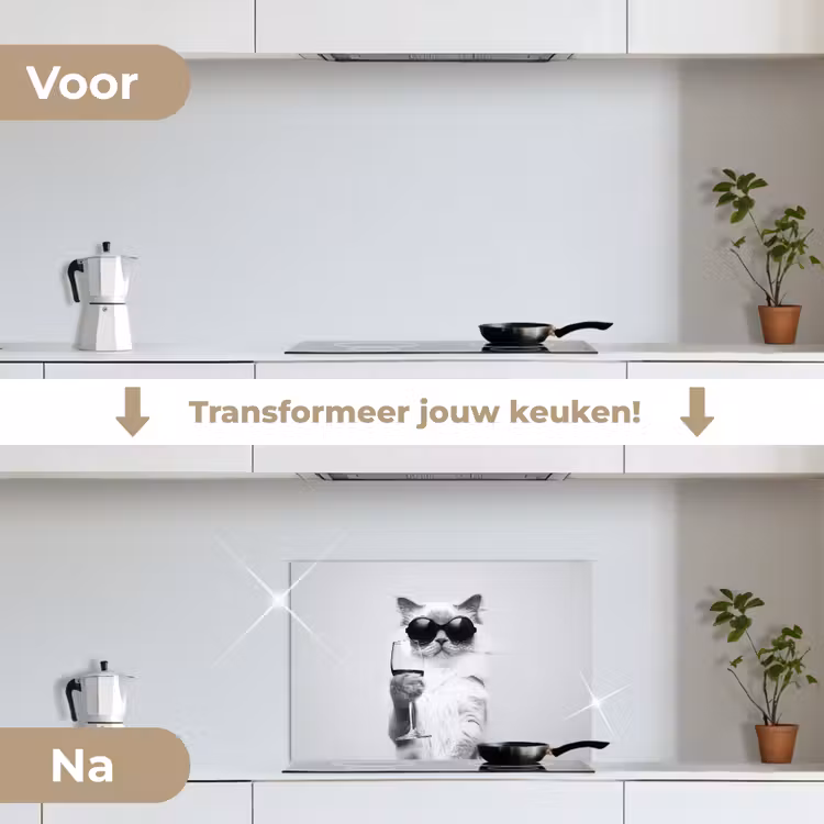 Spatscherm keuken - Kat - Zonnebril - Wijnglas - Langharig — 3