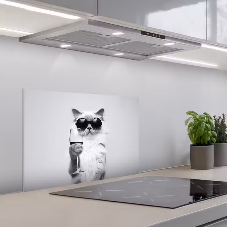 Spatscherm keuken - Kat - Zonnebril - Wijnglas - Langharig — 5