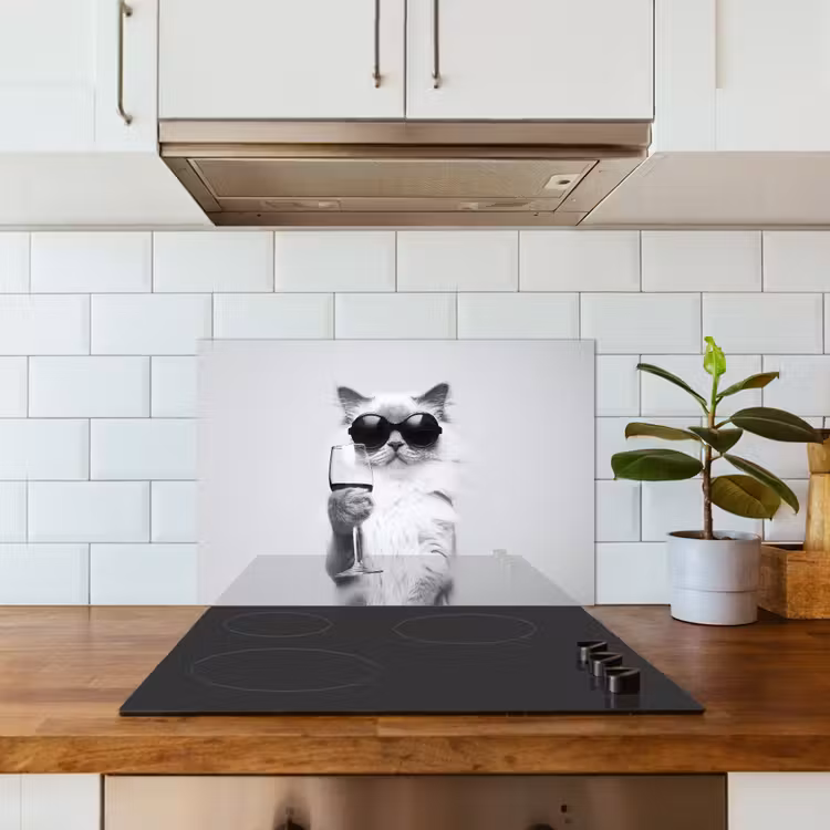 Spatscherm keuken - Kat - Zonnebril - Wijnglas - Langharig — 6
