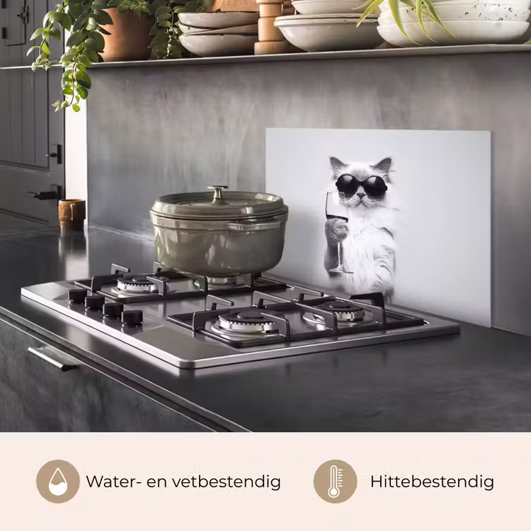 Spatscherm keuken - Kat - Zonnebril - Wijnglas - Langharig — 7