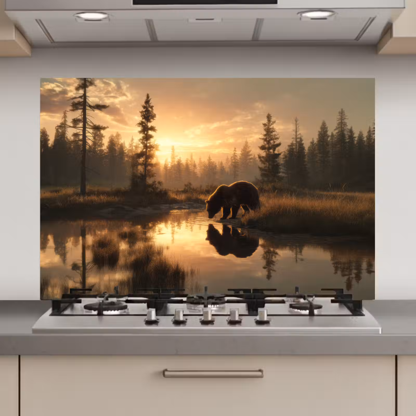 Spatscherm keuken - Beer - water - Bos - Ochtendlicht — 1