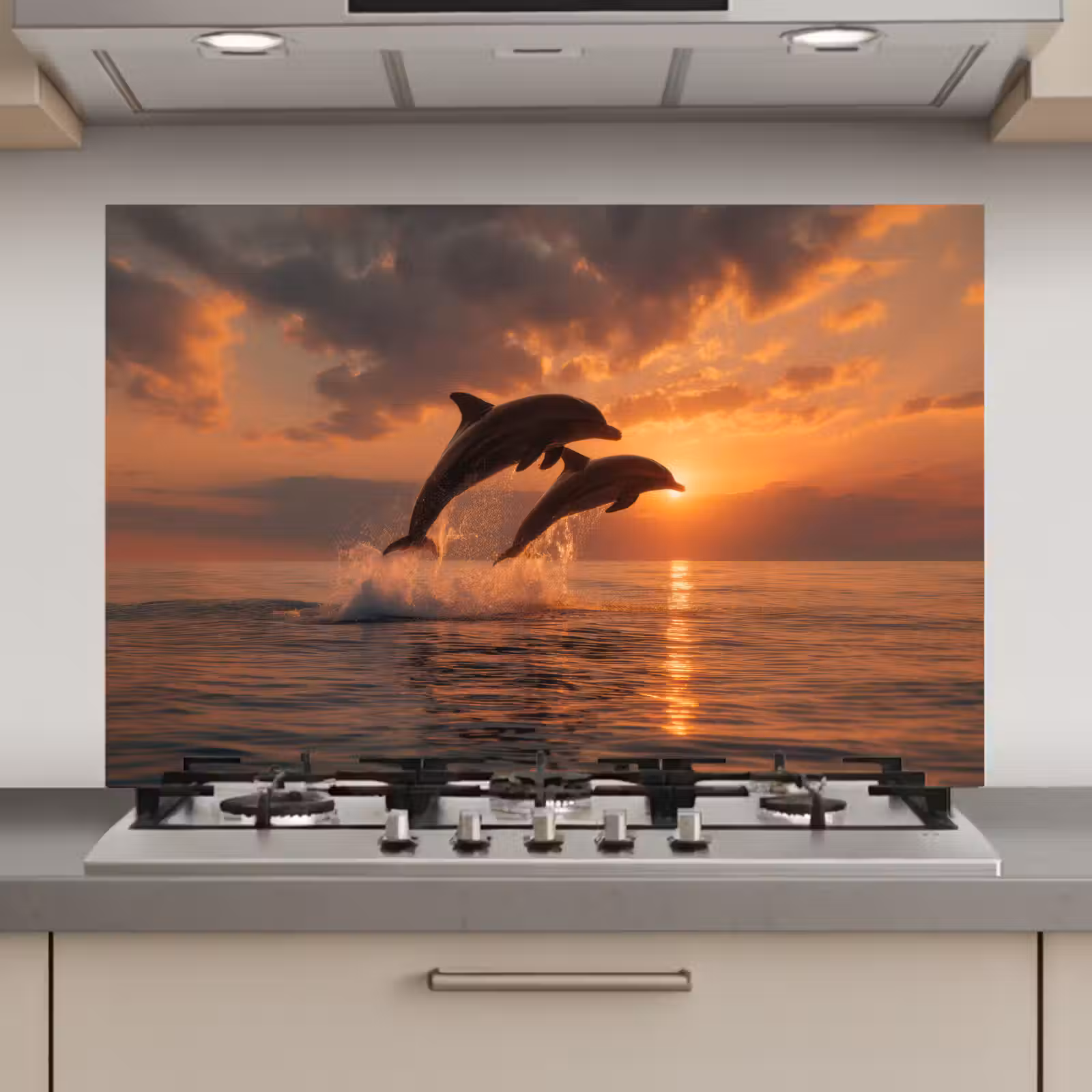 Spatscherm keuken - Dolfijnen - Zee - Realistisch — 1