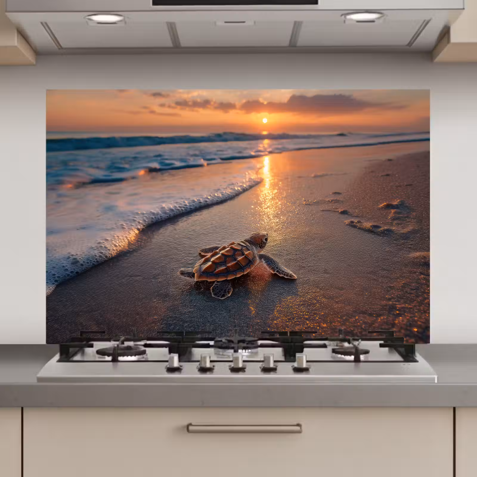 Spatscherm keuken - Schildpad - strand - Zonsondergang — 1