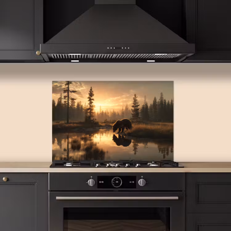 Spatscherm keuken - Beer - water - Bos - Ochtendlicht — 2