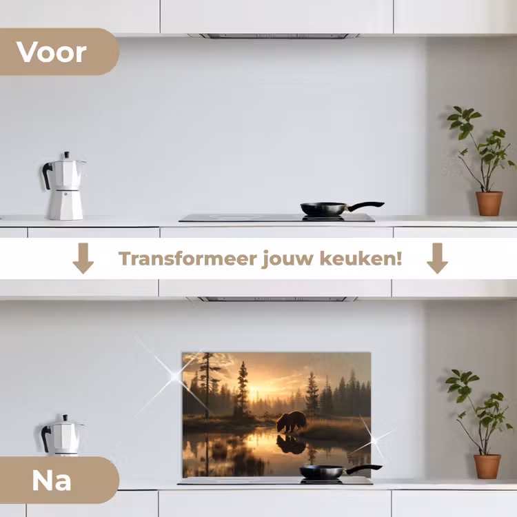 Spatscherm keuken - Beer - water - Bos - Ochtendlicht — 3