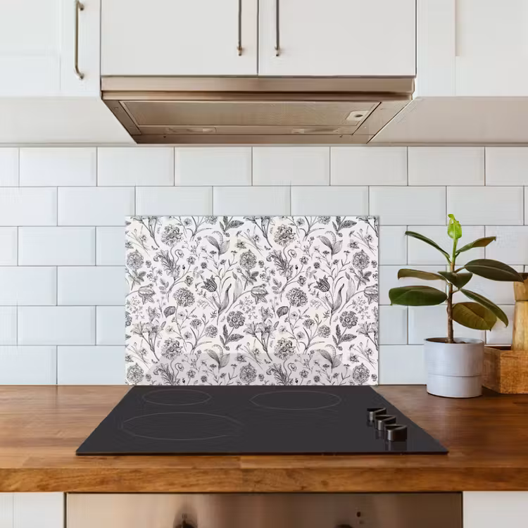 Spatscherm keuken - Classic - Black - White - Floral — 5