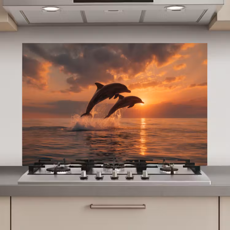 Spatscherm keuken - Dolfijnen - Zee - Realistisch — 1