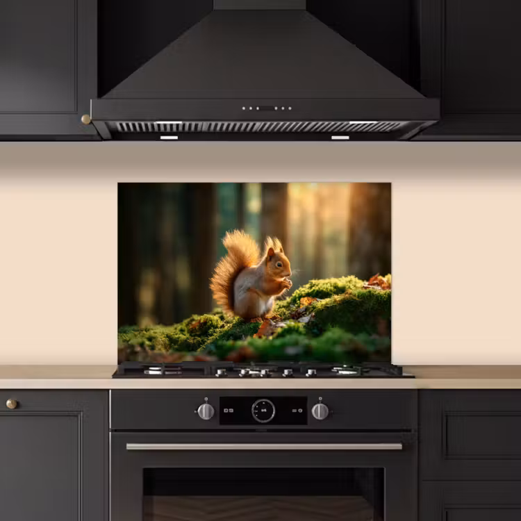 Spatscherm keuken - Eekhoorn - Nootje - Gras — 2