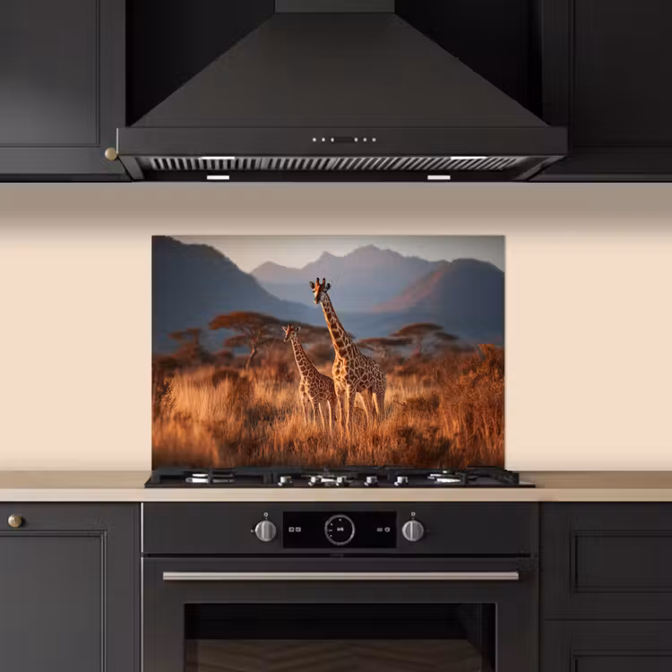 Spatscherm keuken - Giraffen - Hoog gras - Acaciabomen — 2