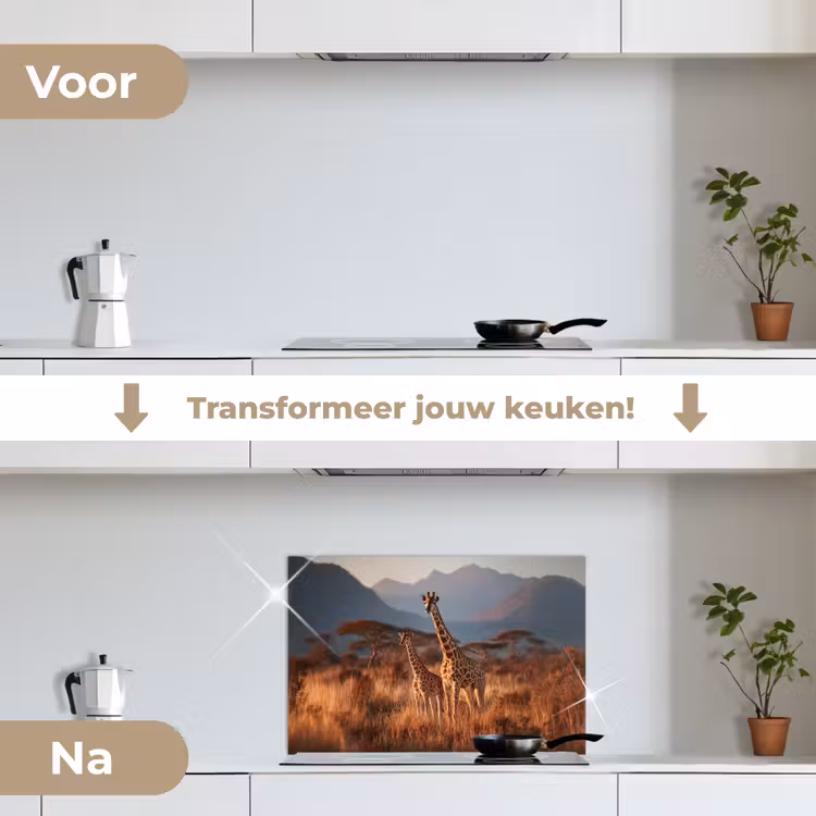 Spatscherm keuken - Giraffen - Hoog gras - Acaciabomen — 3
