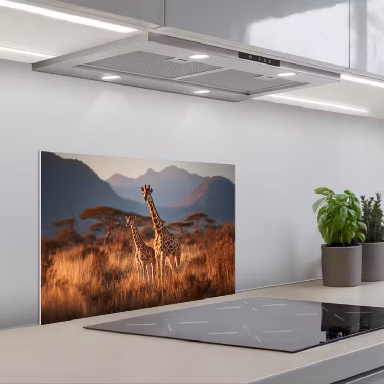 Spatscherm keuken - Giraffen - Hoog gras - Acaciabomen — 5