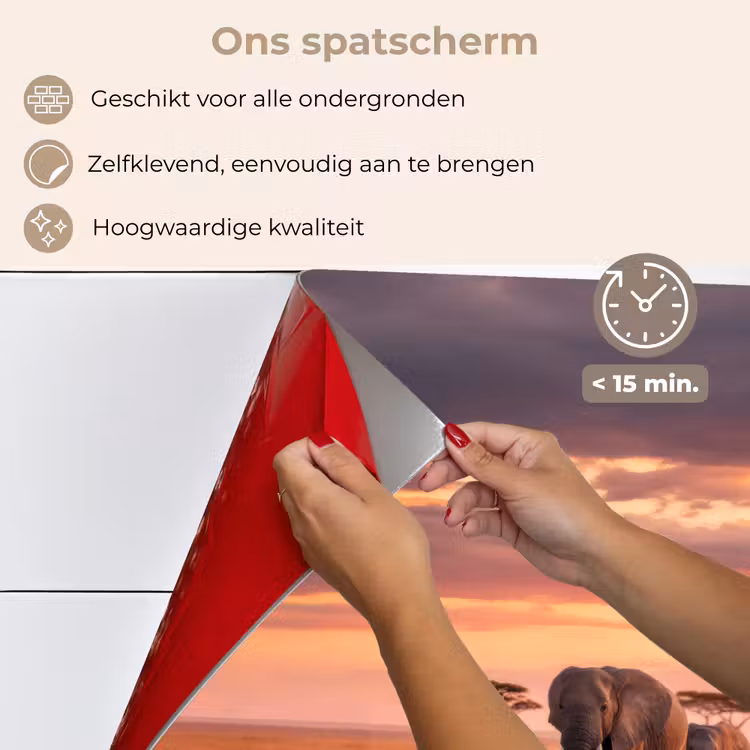 Spatscherm keuken - Groep olifanten - Open vlakte - Zon — 4
