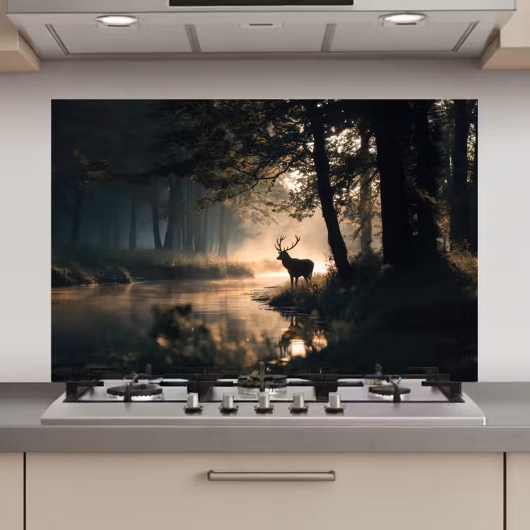 Spatscherm keuken - Hert - Bosbeek - Mystiek — 1