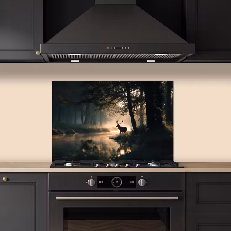 Spatscherm keuken - Hert - Bosbeek - Mystiek — 2