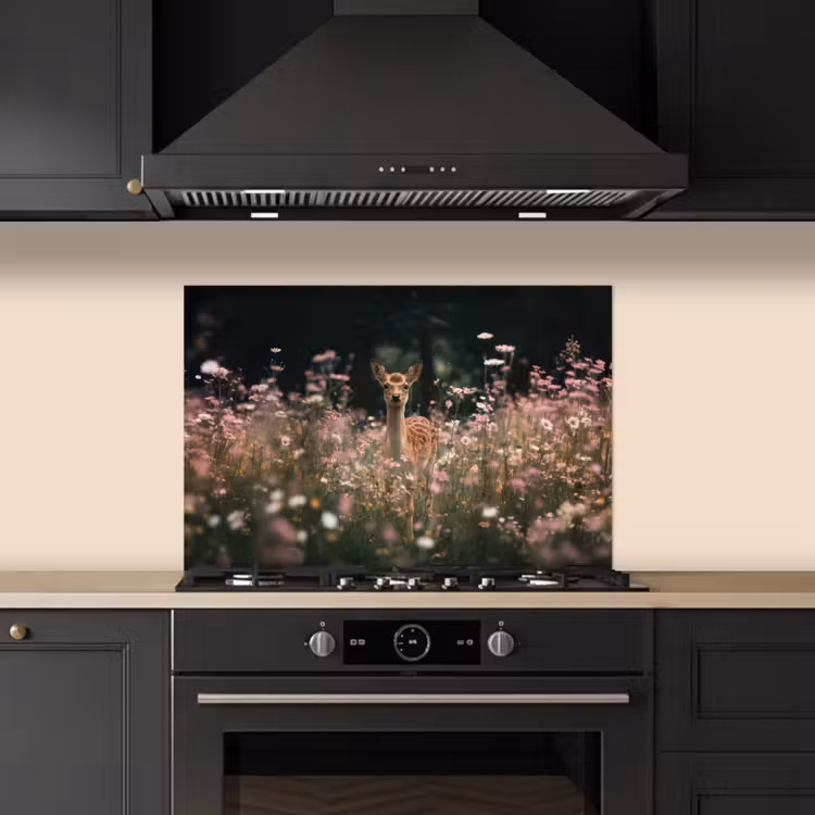Spatscherm keuken - Hert - Wilde bloemen - Bos — 2